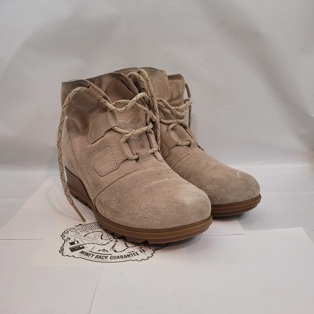 Sorel Evie Sport Lace Leather Boots Womens 9.5 Grey Suede Wedge NL3322-271